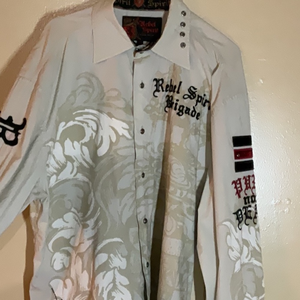 Rebel Spirit button down men long sleeve shirt.